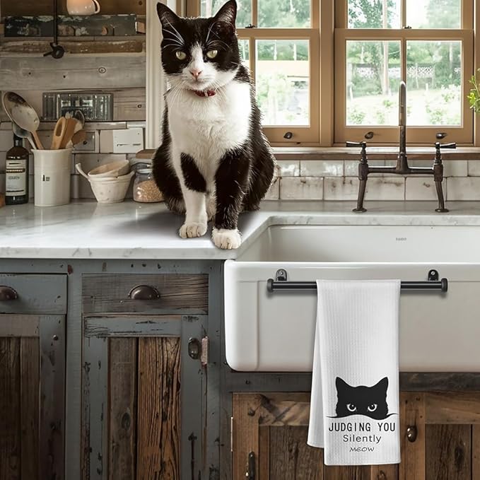 Cat Towels,Cat Kitchen Towels,Cat Dish Towels,Cat Hand Towels,Funny Kitchen Towels,Decorative Kitchen Towel,Black Cat Gifts for Women,Cat Kitchen Accessories-Cat Towel Gifts for Cat Lovers for Women