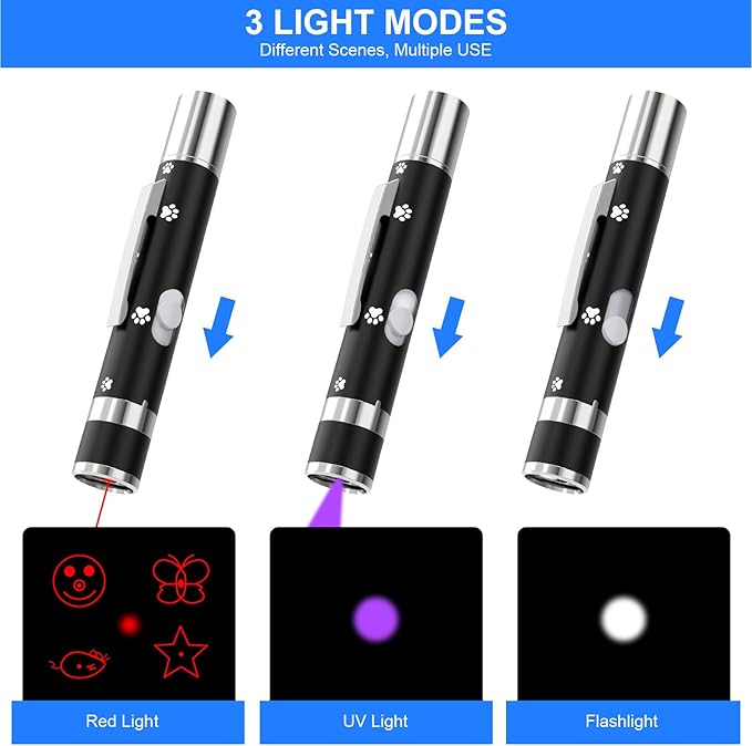 Cat Toy, Cat Toys for Indoor Cats, Long Range 7 Adjustable Patterns for Cats and Dogs, Interactive Red Cat Chase Light for Fun, Exercise and Training - USB Rechargeable