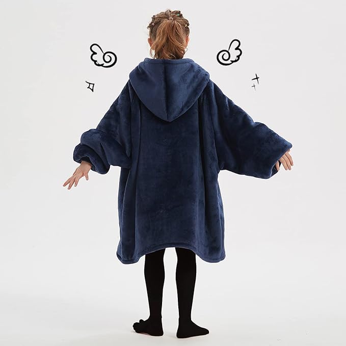 KFUBUO Wearable Blanket Hoodie for Kids Sherpa Patterns Oversized Sweatshirt Blanket With Pocket 6-10 Year Old Girl Boy Birthday Gifts Navy
