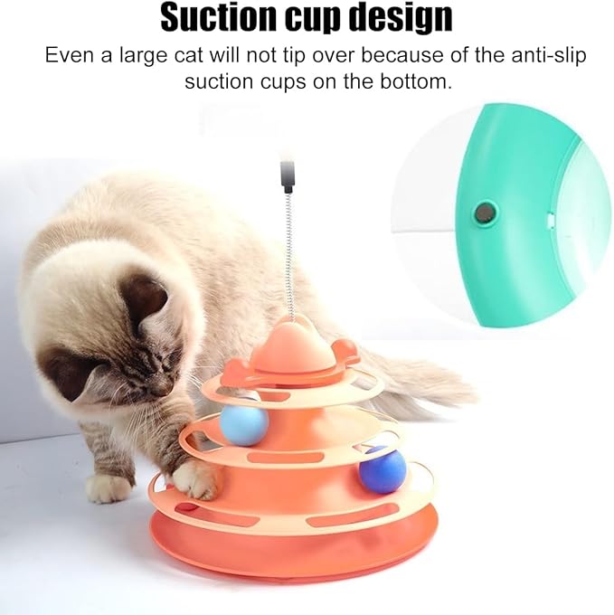 Cat Tower with Track Ball and Feather, Interactive Cat Toy for Indoor Adult Cats(Orange)