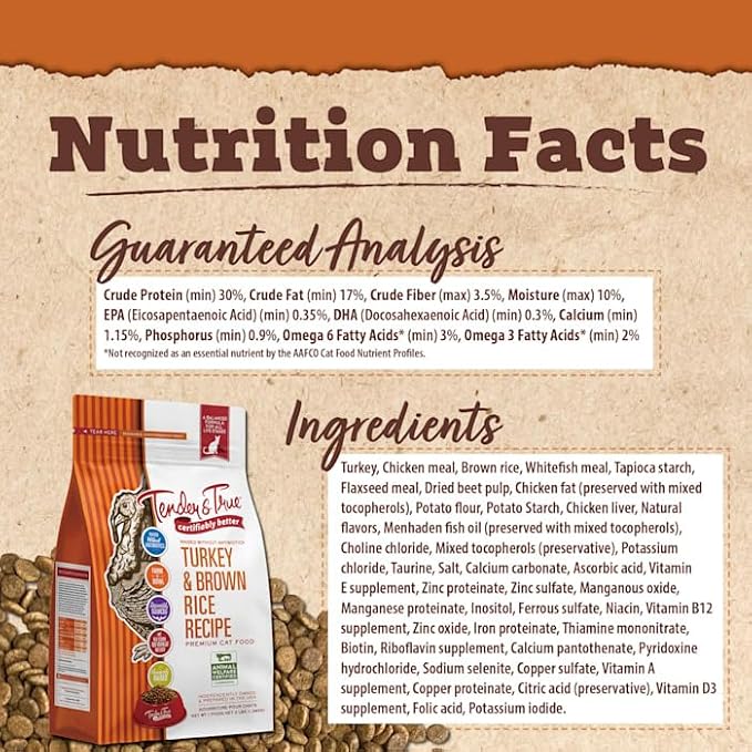 Tender & True Antibiotic-Free Turkey & Brown Rice Recipe Cat Food, 3 Pound(Pack of 1)