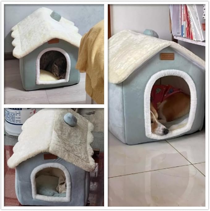 Christmas Cat Bed for Indoor Cats Plaid Christmas Cat Tent Cat Bed Cave for Pets Cats and Dogs (Light Green-L (20.5 X 17 X 19.7 Inch))