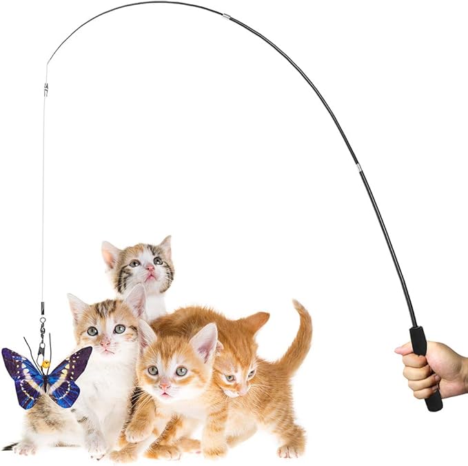 Butterfly Cat Wand Cat Toys Set, Realistic Crinkle Catnip Butterflies Kitten Toys with Retractable Interactive Cat Wand 11 PCS Cat Toys for Indoor Cats