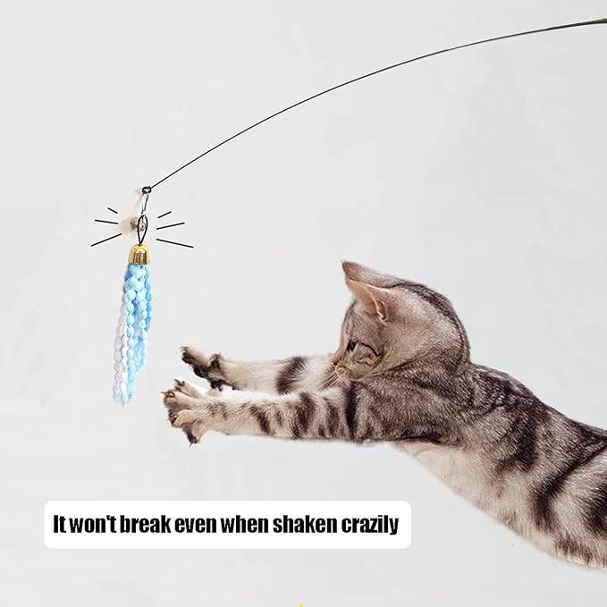 IUHKBH Cat Teaser Toys, Cat Wands with 3 Plush Srtip Refills Vibrant Cat Teaser Wands with Bell Interactive Cat Toys for Cat Kitten Having Fun Exerciser Playing