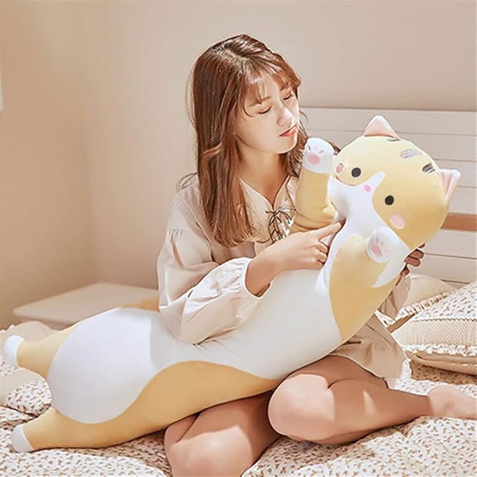 shangman Lovely Plush Cat Doll Cute Cartoon Soft Stuffed Kitten Pillow Long Throw Sleeping Toy Gift for Kids Girlfriend Multiple Size (Brown,70cm/27.5in)