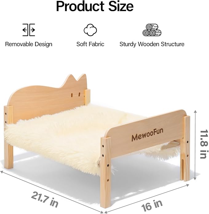 MEWOOFUN Cat Hammock Bed Elevated Pet Bed for Indoor Cats or Puppy, 21.7" X 16" Floor Standing Dog Bed Pet Resting Hammock for Cats & Small Dogs (Plush Beige)