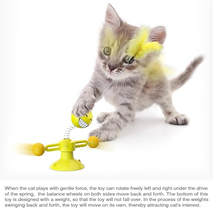 Laxier Cat Toys Interactive Spin with Rotating Springs Ball for Indoor Kittens Self Play Kitty Teaser Wand (Yellow)