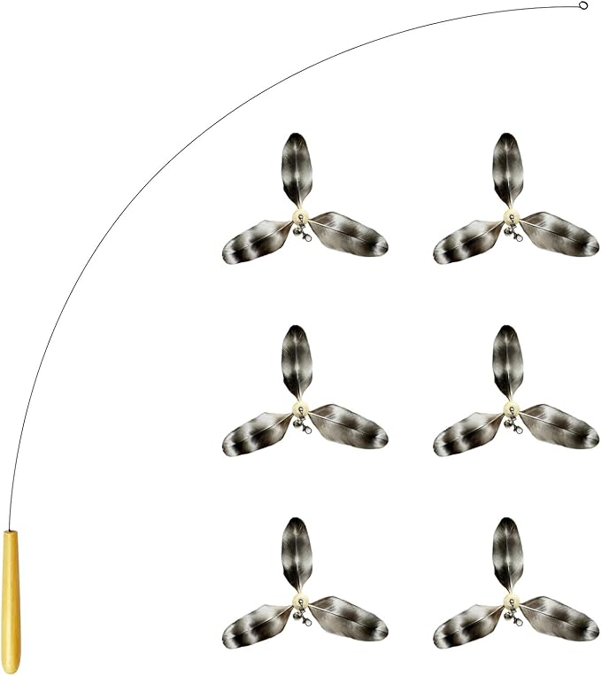 Spinning Feather Propeller Cat Toy with 35.5 Inch Cat Wand and 6PCS Natural Feather Refill, Interactive Cat Toys for Indoor Cats