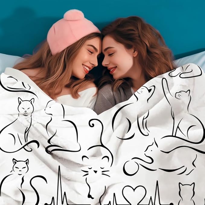 Cat Blanket Soft Cozy Flannel Throw Blanket Warm Lightweight Blankets Gifts for Cat Lovers Kids Girls Women Adults 60"x50"