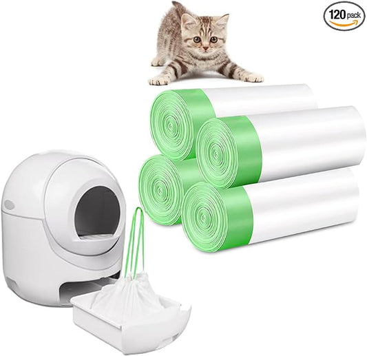 120 count Cat Litter Bags with Drawstring,Cat Litter Liners Durable Pet Cat Pan Liners Extra eplacement Waste Bags -22" x 12"