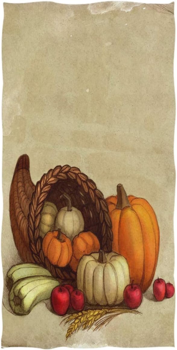 Wamika Thanksgiving Hand Towels 16x30 in Bathroom Towel Harvest Punpkins Cornucopia Horn of Plenty Ultra Soft Highly Absorbent Small Bath Towel Fall Autumn Thanksgiving Day Bathroom Decor Gifts