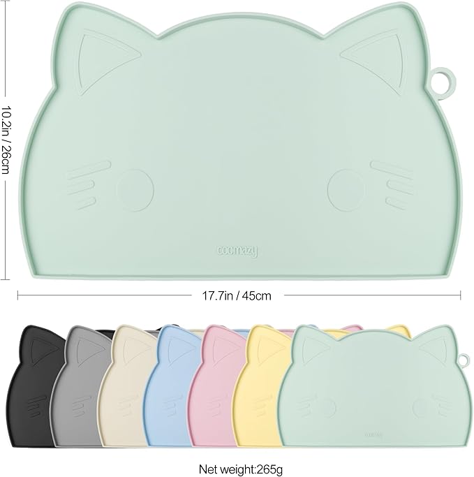 Coomazy Cat Water Fountain Mats for Floor, Waterproof Non-Slip Silicone Dog Food Mat with Raised Edge to Prevent Food Spills and Water Runoff (Cyan, Medium)