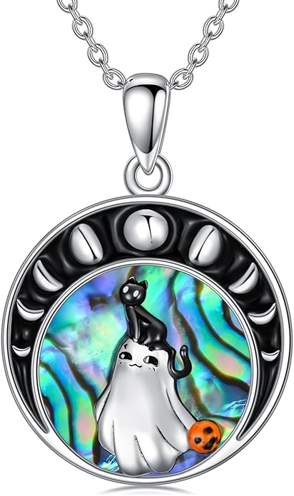 Black Cat/Dragon/Fox/Wolf Necklace 925 Sterling Silver Celtic Moon Pentagram Pendant Gothic Jewelry Goth Halloween Gifts for Women