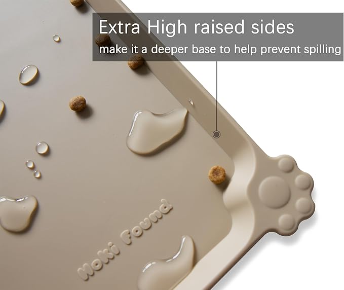 Hoki Found L Silicone Pet Food Mats Tray - Non Slip Pet Dog Cat Bowl Mats Placemat - Dog Pet Cat Feeding Mat - Waterproof Dog Cat Food Mats -Pet Water Mats for Carpet - Tan