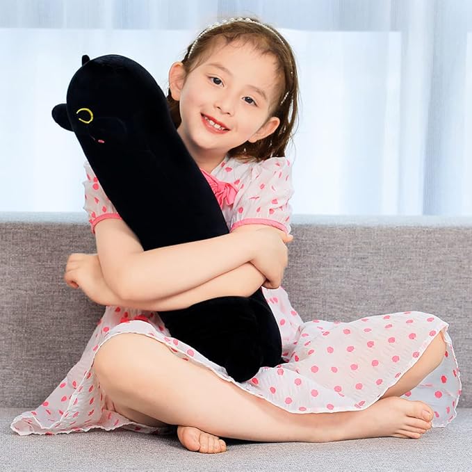 Long Black Cat Plush Toy - 27.5in Hugging Pillow, Cute Stuffed Animal Gift for Kids (70cm/27.5in)