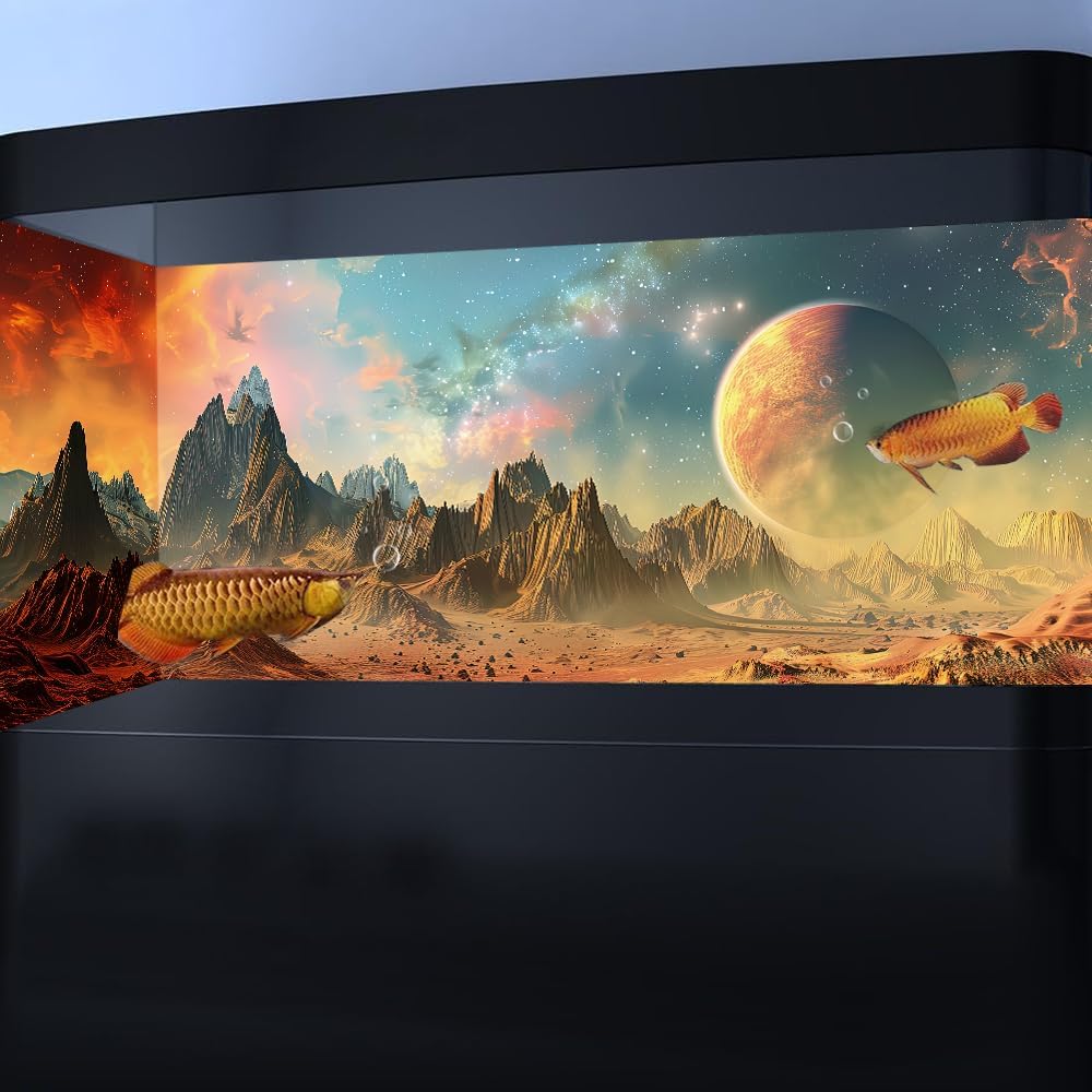 Cosmic Aquarium Background,Cool Galaxy Parallel Space Themed Fish Tank Background, Tropical Desert Terrarium Background 72X18IN with 8 EVA Double-Sided Tape
