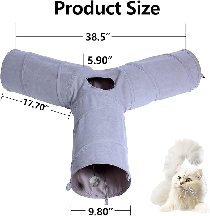 Cat Tunnel, 3 Way Collapsible Cat Play Tube Toys with Plush Ball, Indoor Cat Play Tunnel for Cat, Puppy, Kitty, Kitten, Rabbit (3 Way Shape)