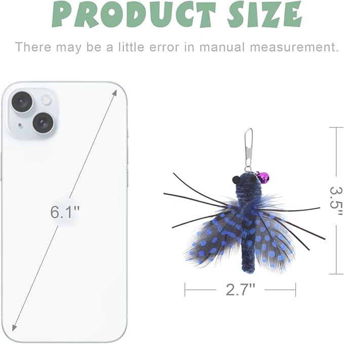 SONGWAY Insect Cat Toys with Feather - 6 Pieces Cat Feather Toy Refills, Cat Toy Wand Attachments, Cat Insect Toy, Wool Cat Toys, Interactive Cat Toys for Indoor Cats