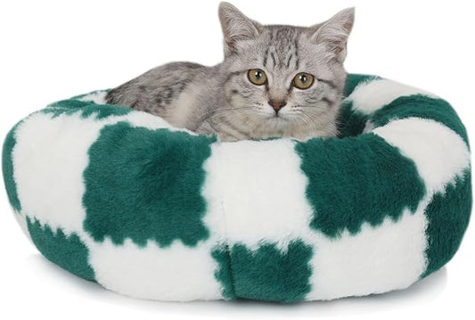 Extra Small Kitten Bed Round Donut Cat Bed Washable Luxury Anti Slip Bottom Cute Modern Beds with Jacquard Shaggy Plush 16 in