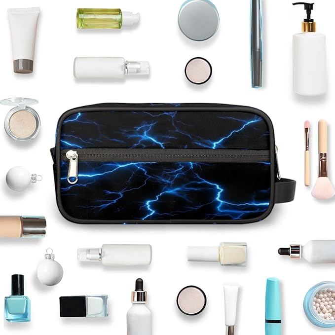 Blue Lightning Bolt Hanging Toiletry Bag,Travel Hygiene Kits for Boys Mens,Waterproof Makeup Carry-on Bags,Cosmetic Bag,TSA Approved Shave Dopp Kit for Toiletries Shower Bathroom Accessories Gifts