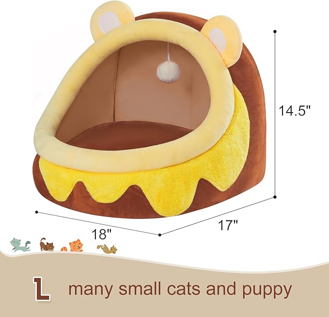 Jiupety Cute Cat Bed Honey Pot, Cat Bed for Indoor Cat, Soft Cozy Cat Bed Cave Fit for Many Cats and Puppy, Honeypot, L.