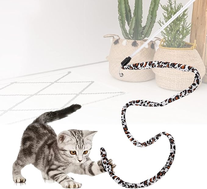 Cat Teaser Toy, Promotes Exercise Interactive Play Chaser Wand Leopard Print Tail Cat Funny Toy Teaser Stick with Bell for Decrease Boredom