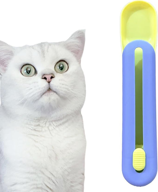 Cat Wet Treats Dispense Spoon，Treat Squeeze Spoon， Feeding & Watering Supplies Wet Cat Food Storage pet Food Spoon(Blue and Yellow)