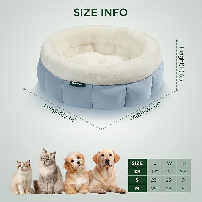 BALANCE Round Cat Beds for Indoor Cats - Donut Dog Beds for Small Dogs, Washable Pet Bed for Puppy and Kitten with Anti-Slip Bottom