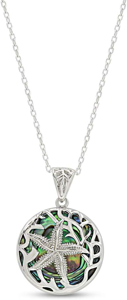 AFFY Abalone Shell Animal (Starfish, Dolphin, Seahorse, Frog, Dragonfly, Whale Tail, Turtle) 14K White Gold Over Sterling Silver Pendant Necklace Jewelry Gift For Her