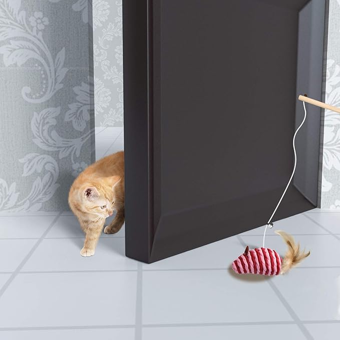 3 PCS Cat Wand Toys, 16 Inch Natural Wooden Cat Teaser Wand Toys with 5 PCS Silvervine Sticks for Cat, Interactive Cat Feather Wand Toy for Indoor Cats, Elastic String Cat Pole Toy with Bell, Feather