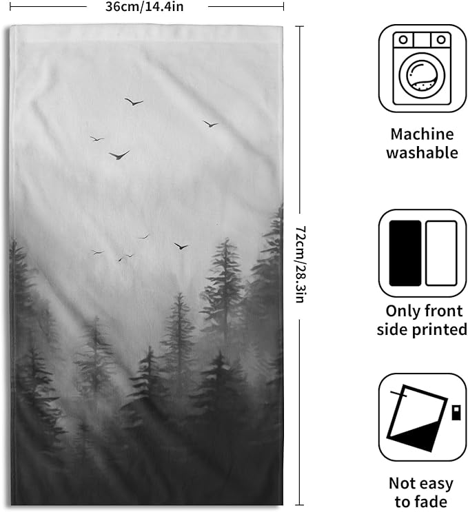 Black Misty Forest Hand Towels Set of 2 Mountain Woodland Soft Absorbent Face Bath Towel Dish Towel Bathroom Kitchen Towel Decor Gift