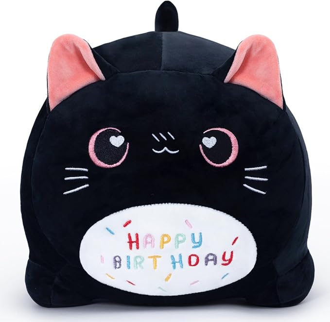 15.8'' Cat Plush Stuffed Animals Birthdays Gifts, Black Cat Plush Pillow Soft Kitty Plushie, Chubby Plush Toy Birthday Gifts for Kids Girlfriend