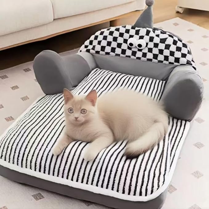 Pet Couch Bed，Pet Bed for Medium Small Cats & Dogs，Fluffy Cat Sofa with Premium Soft Corduroy Fleece，Soft Calming Cat Sofa Beds for Cats Anti-Slip Bottom and Removable Washable Cover (grey, X-Large)
