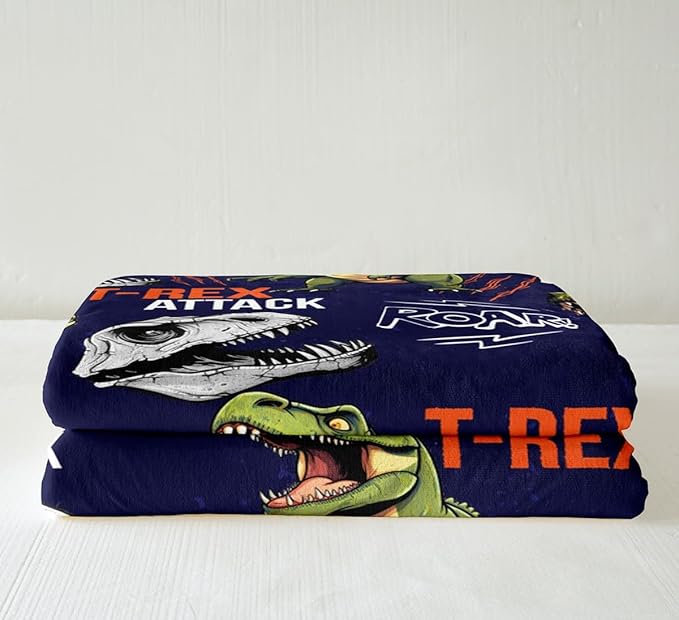 Dinosaur Sherpa Blanket Horror T-Rex Plush Blanket Jungle Animals Pattern Fleece Throw Blanket for Sofa Couch Bed Cute Cartoon 3D Dinosaur Printed Fuzzy Blanket Ultra Soft Room Decor Queen 90x90 Inch