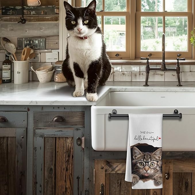 Fun Kitchen Towels - Decorative Cat Hand Towels, Gifts for Cat Lovers