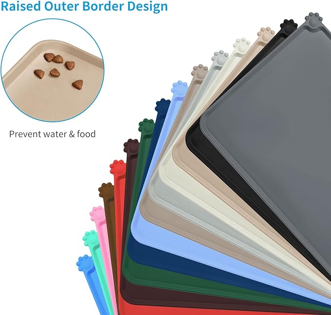 AUDWUD Silicone Waterproof Pet Feeding Mats,Anti Slip Bowl Pad, Dog Mat for Food and Water