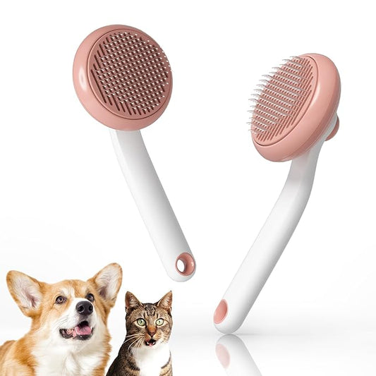 Pet Grooming Self-Cleaning Slicker Brush for Cats & Dogs, Effortlessly Removes Tangles, Loose Undercoat and Mats (Pink, 2 Pack)
