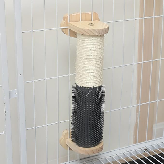 haozaikeji Cat Scratching Post for Crate Cage, Cage Mount Cat Scratcher Cage Scratcher Pole Natural Sisal Cat Scratching Post with Self Groomer and Massager for Indoor Cats Kitten
