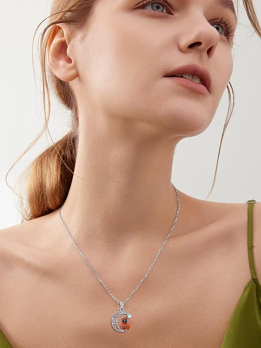 Black Cat/Dragon/Fox/Wolf Necklace 925 Sterling Silver Celtic Moon Pentagram Pendant Gothic Jewelry Goth Halloween Gifts for Women