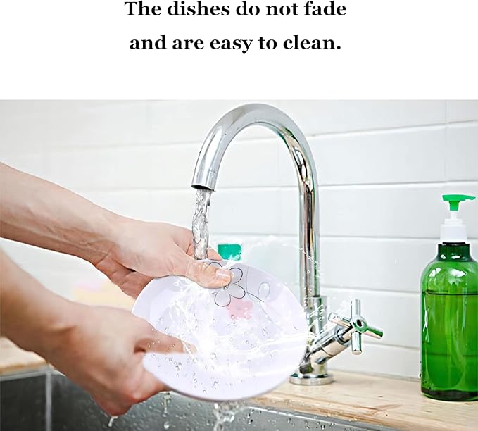 5 Pack Porcelain Plates with Pink Flower Pattern, 7 inch Large Dessert Salad Ceramic Dinner Plates, Porcelain Dessert Dishes for Steak, Pasta, Pizza, Appetizer ( Dishwasher Safe & Microwave Safe)