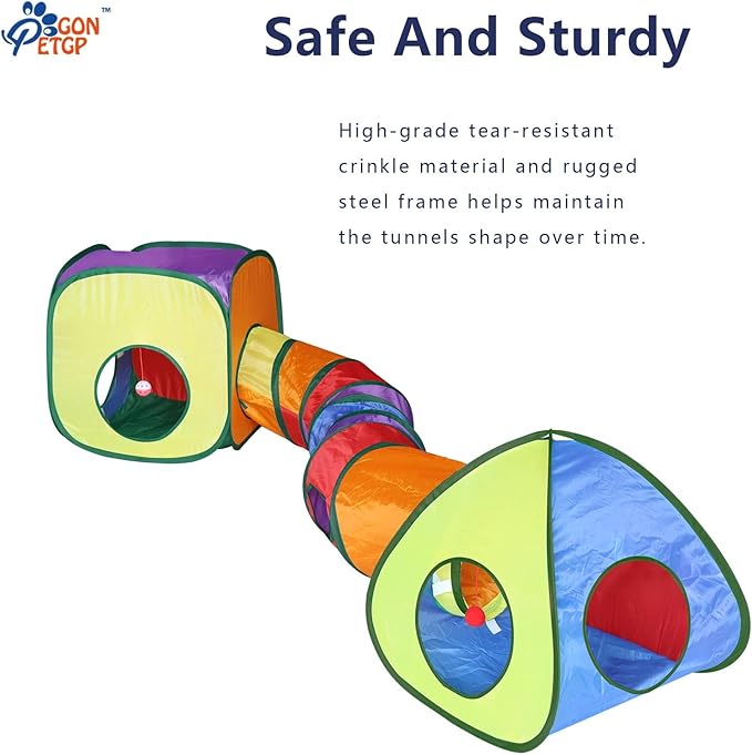 Cat Tunnel Toy and Cubes Combo, Cat Tunnels for Indoor Cats with Play Ball, Interactive Crinkle Collapsible Tent and Cubes, Cat Tube for Puppy Pet Rabbit - All in One Set of 3