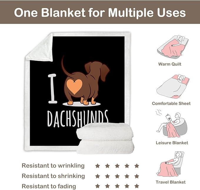 Sleepwish Dachshund Butt Fleece Throw Blanket for Kids Girls Boys Soft Plush Dachshund Lovers Gift Black Sherpa Blanket for Couch Chair, Baby (30"x 40")