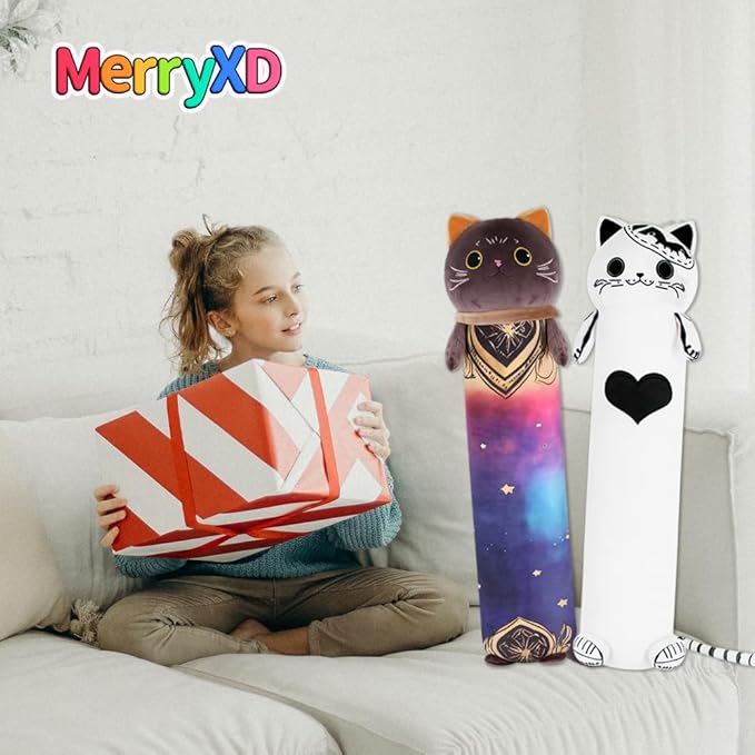 MerryXD Kawaii Long Cat Plush Body Pillow,44”Soft Cute White Stuffed Animals Plushies, Kids Big Doll Toys, Ideal Gifts for Cuddles,Girls,Girlfriend,Boys,Birthday,Christmas,Halloween,Valentine's Day
