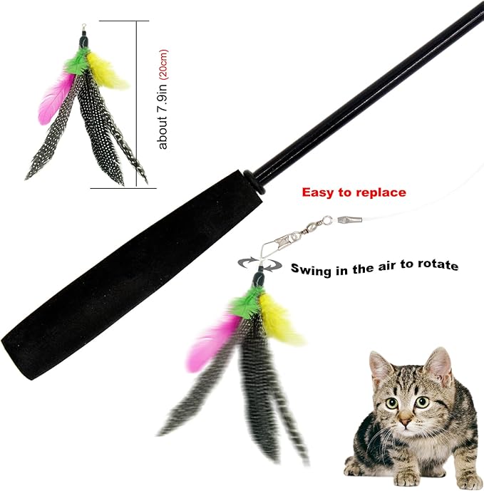 Cat Feather Toys Refills Da Bird Feather Cat Toy, 8 PCS Natural Da Bird Feathers Refill, Cat Wand Replacement Feather for Cat Toys (D)