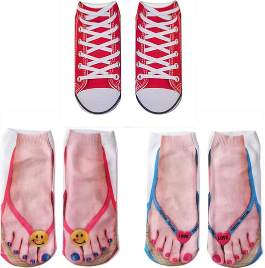 3D Manicure Print Socks Funny Flip Flop Socks 3D Pattern Socks Sandal Socks Low Cut Ankle Silly Socks- A Gag Gift