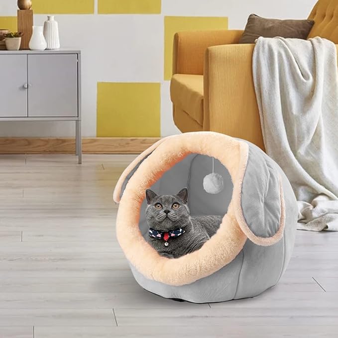 ShellKingdom Cat Bed for Indoor Cats, Cat House Furniture for Pet Kitten Tent Cave, Cute Dog Beds for Puppy Medium Dogs with Removable Washable Soft Cushioned Pillow (Grey)