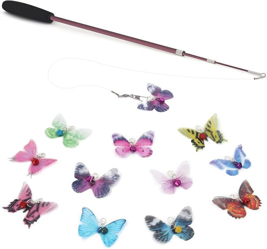 SONGWAY Cat Butterfly Toys - 13 Pieces Cat Toy Set, Retractable Cat Wand Toy with Replacement Refills with Bell, Interactive Cat Toys for Indoor Cats Kittens