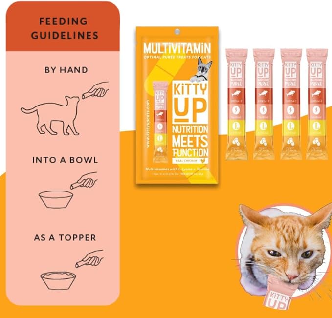 Lickable Cat Treat Pouches for Indoor Cats - All Natural Chicken Puree Tube Treats - Kitten and Senior Soft Wet Cat Food - Grain Free, Lysine, Taurine; 12 Tubes .05 oz ea.