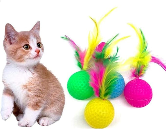 IDOMIK 15 Pack Cat Toys Ball, Colorful Golf Sponge Balls, Cat Feather Ball Kittens Interactive Pom Pom Ball Toys for Exercise, Bright Colored Chase Pounce Toys Balls, Safe Non-Toxic Entertainment Toy