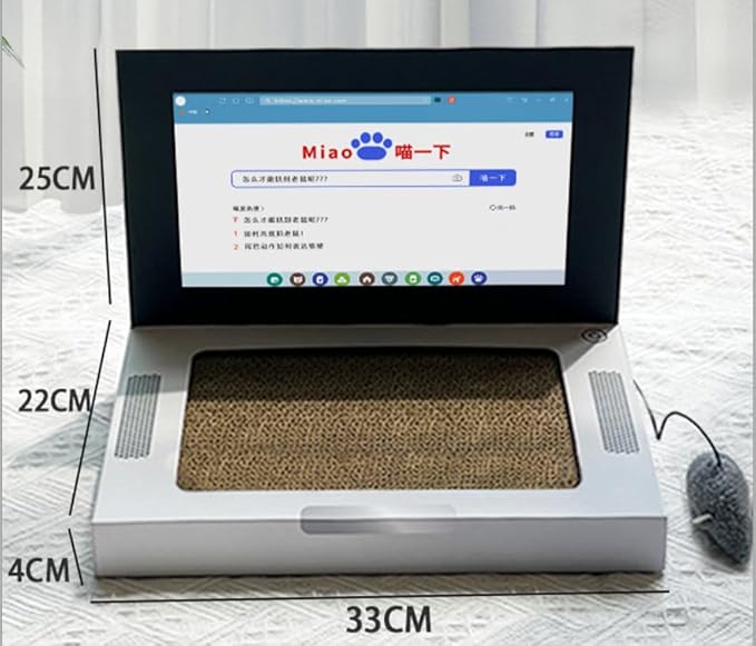 Cardboard Cat Scratcher,Laptop Scratcher Cat Toy with Interactive Mouse Cat Teaser,Laptop Cat Toy,Foldable Corrugated Cardboard Cat Scratching Board